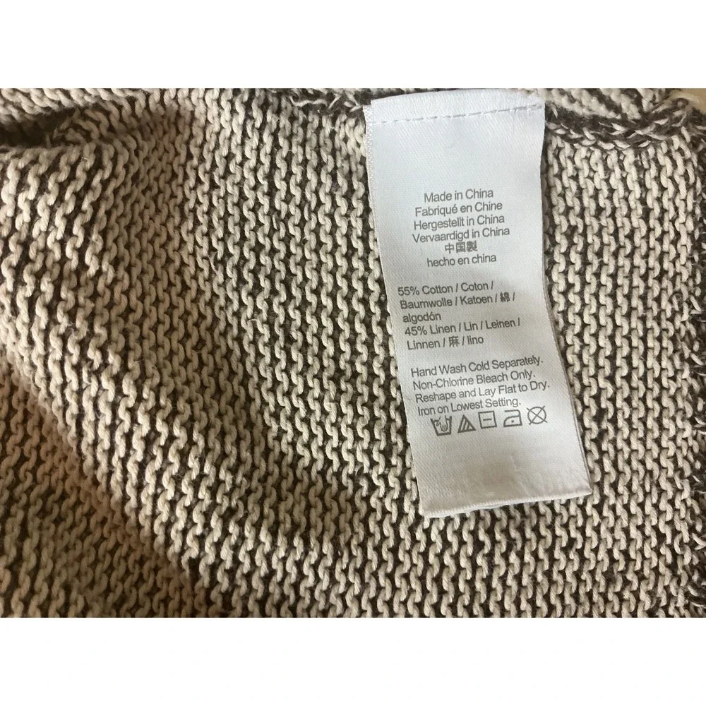 J. Crew Women's Cotton Linen Blend Knit Sweater‎ - Striped Trim - Size XS